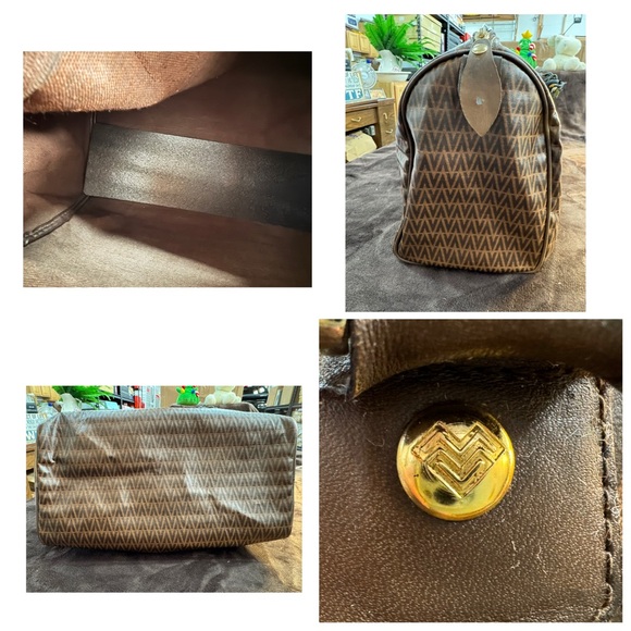 Valentino Brown Patterned satchel Handbag with V Logo - Picture 6 of 9